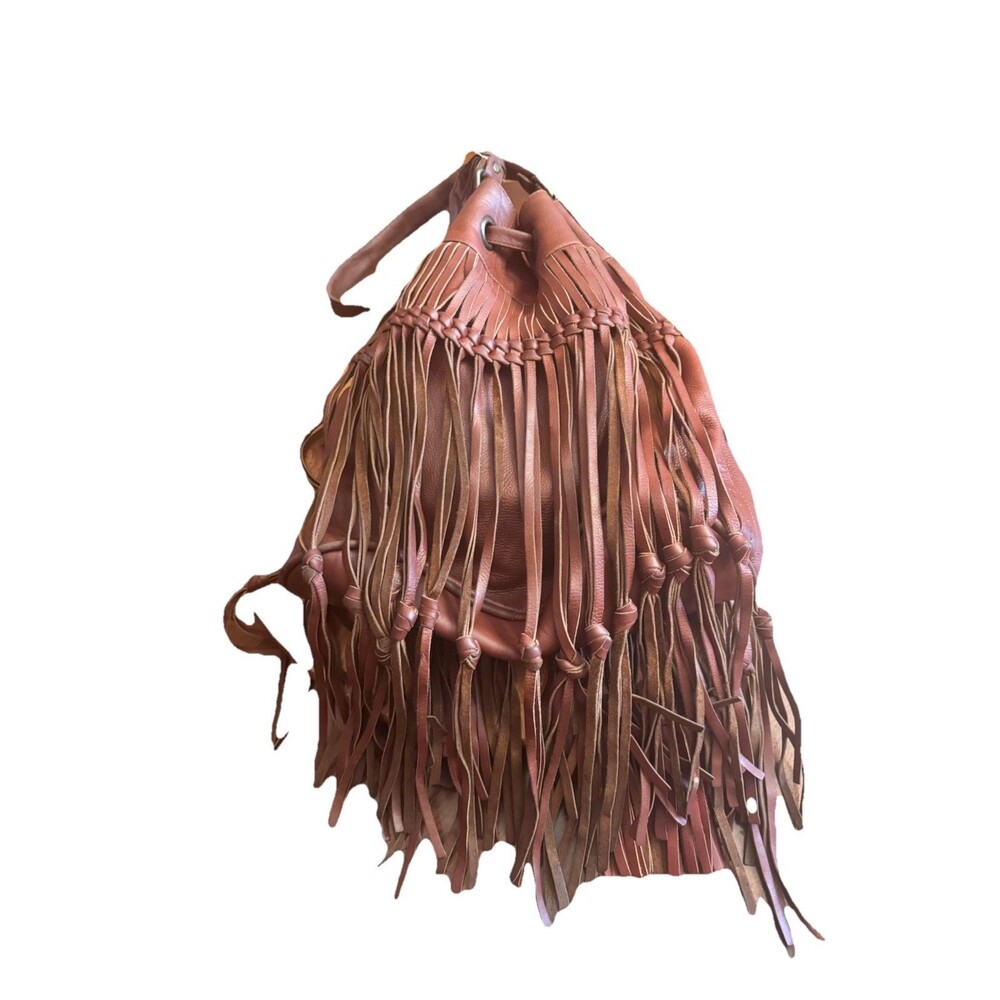 ELF Made By Hand Crossbody Shoulder Hand BagBrown Leather With Fringes
